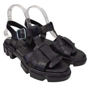 Free People Sandals US 8 Brooks Fisherman Black Leather Heeled Chunky Lug Sole